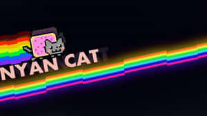 像素化貓咪、彩虹尾巴、黑色背景上的「NYAN CAT」文字。 — 彩虹貓 壁紙