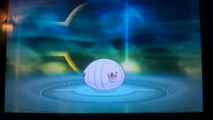 一隻像素化的白色寶可夢，臉頰粉紅，漂浮在發光的藍色平台上。 — 動漫 壁紙