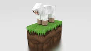 像素化Minecraft綿羊在帶有泥土層的草地方塊上。 — 我的世界 壁紙