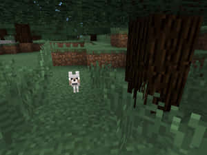 一隻白色羊在Minecraft森林中，有方塊樹木和草。 — 野生動物 壁紙