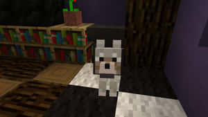 一隻像素狗在一個有書架和仙人掌的Minecraft房間裡。 — 我的世界 壁紙