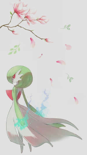 動畫寶可夢在盛開的木蘭樹下，花瓣飄落。 — 沙奈朵 壁紙