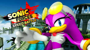 來自Sonic Forces Speed Battle遊戲的紫色鳥類角色穿著賽車裝備。 — 索尼克 壁紙