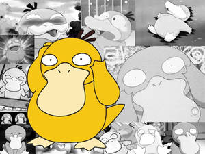 Psyduck動漫角色，背景有各種漫畫面板。 — 傻鴨 壁紙