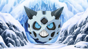 一隻藍眼睛的冰寶可夢站在雪山的隘口。 — 冰龍 壁紙