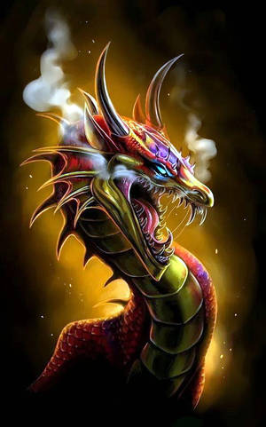 一隻火龍，眼睛發光，鼻孔呼出蒸氣。 — 酷炫龍 壁紙