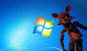 可怕的電子動畫狐狸旁邊有Windows標誌，背景為藍色漸變 — 神鬼奇航 壁紙