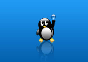 Linux 企鵝吉祥物在藍色背景上拿著一個帶有數字三的泡泡。 — 企鵝 GIF 壁紙