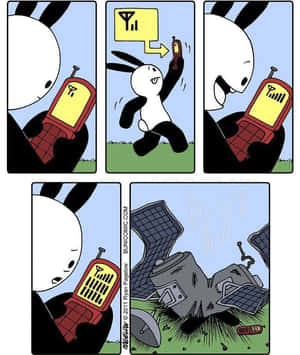 卡通兔的電話爆炸，露出衛星天線。 — 搞笑迷因 壁紙