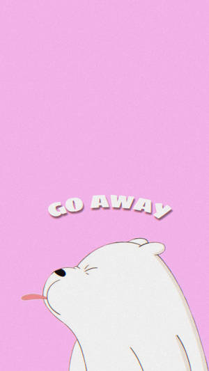 卡通北極熊伸出舌頭，粉紅色背景上方有「GO AWAY」文字。 — 熊熊遇見你 GIF 壁紙
