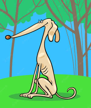 一隻卡通沙魯基犬坐在森林中的草丘上。 — 狗狗藝術 壁紙