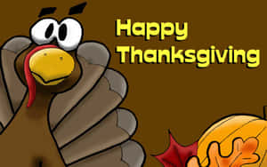 卡通火雞和南瓜，附有「Happy Thanksgiving」文字。 — 可愛感恩節 壁紙