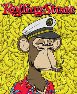 卡通猴子戴水手帽抽雪茄，被香蕉包圍，帶有 Rolling Stone 標誌。 — 卡通 壁紙