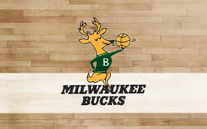 Milwaukee Bucks 標誌，卡通鹿在木地板上運籃球。 — 湖人隊標誌 壁紙