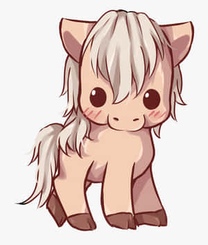 一隻可愛的 chibi 小馬，白色頭髮，大大的棕色眼睛。 — 高解析度馬匹 壁紙