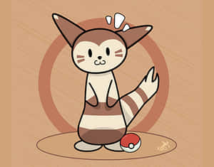 一隻卡通 Rattata 站在一個圓形平台上，旁邊有一個精靈球。 — 棕色 壁紙