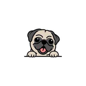 一隻開心的卡通八哥犬伸出舌頭從一條線上方偷看。 — 簡約 壁紙