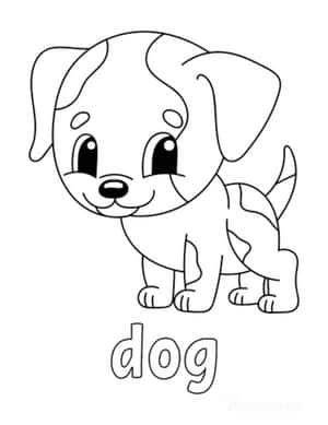 一隻可愛小狗的黑白線條畫，下方有dog字樣。 — 可愛小狗 壁紙