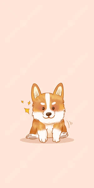 一隻帶有閃粉的卡通柯基幼犬坐在粉紅色背景上。 — 卡通狗 壁紙