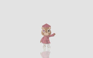 一隻穿著粉紅色畢業服的卡通熊揮手，下方有反射。 — 熊 GIF 壁紙