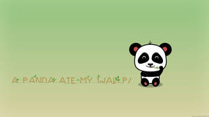 可愛的卡通熊貓拿著竹子，綠色背景上寫著「A PANDA ATE MY WALLPAPER」。 — 可愛熊貓 壁紙