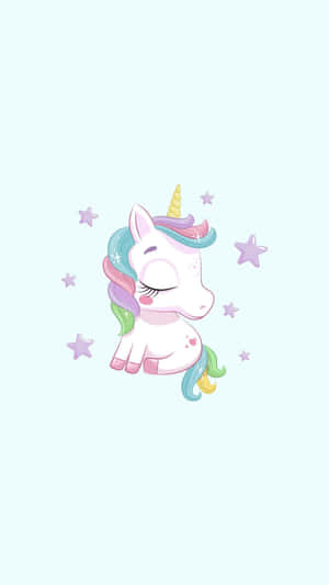 一隻睡著的獨角獸，彩虹鬃毛，被星星環繞，在薄荷色背景上。 — 獨角獸 壁紙