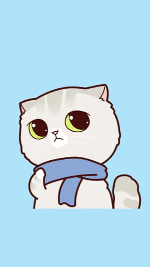 一隻戴著藍色圍巾、表情不高興的卡通貓咪。 — 可愛動漫頭貼 GIF 壁紙