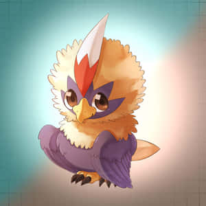 一隻可愛的卡通貓頭鷹，擁有紫色翅膀和紅白冠羽。 — Pokémon 手機 壁紙