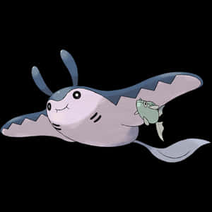 一條卡通鯊魚背著一條小魚在黑色背景上。 — 可愛粉彩風格 壁紙