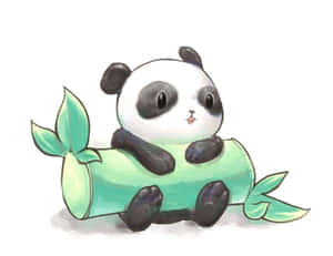 一隻卡通熊貓面帶笑容抱著竹莖。 — 可愛 壁紙