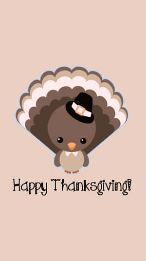 戴著朝聖者帽的火雞卡通，附有「Happy Thanksgiving!」文字。 — 乾淨 壁紙