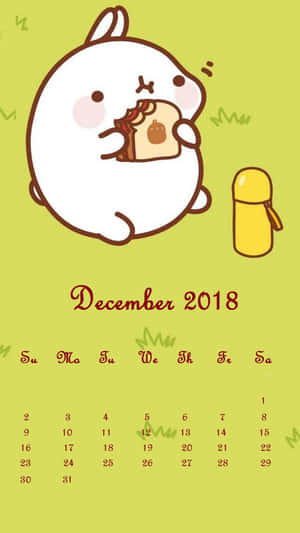 一隻卡通兔在黃色保溫瓶旁邊吃著放有橡果的吐司。 — 可愛聖誕節 壁紙