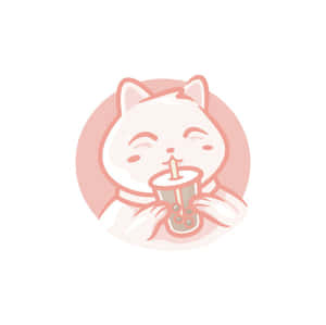 一隻卡通貓咪開心地用吸管啜飲珍珠奶茶。 — 珍珠奶茶 壁紙