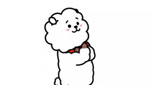 一隻戴著紅色蝴蝶結的卡通羊站直。 — RJ BT21 壁紙