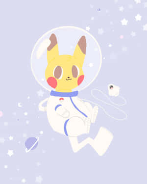 皮卡丘穿著太空衣在星星和白色小生物之間漂浮 — Apple Watch Ultra 壁紙