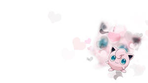 可愛的粉紅色Jigglypuff被漂浮的愛心包圍，背景為白色。 — 胖丁 壁紙