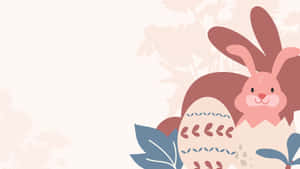 粉紅色兔子從帶有藍色葉子和花卉背景的圖案蛋中出現。 — 兔子 GIF 壁紙