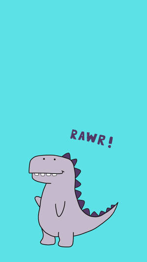 一隻紫色卡通恐龍，面帶微笑，背部有尖刺，說RAWR！ — 可愛卡通 壁紙