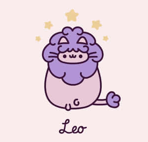 一隻紫色卡通獅子，頭頂上有星星，標記為Leo。 — 獅子座 壁紙