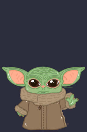 Baby Yoda 穿著棕色外套和圍巾揮手。 — Infinix Xpad GT 壁紙