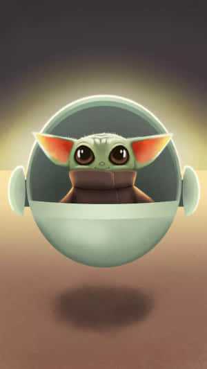 Baby Yoda 在發光的球形艙中，光線柔和。 — 太空船 壁紙