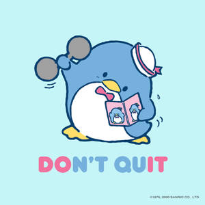 戴水手帽的藍色企鵝閱讀下方帶有「DON'T QUIT」文字的書。 — 燕尾服山姆 壁紙