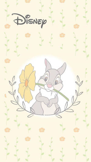迪士尼兔子在奶油色背景上的花環中拿著黃色花朵