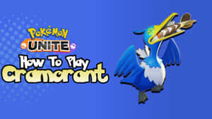 Cramorant寶可夢在Pokémon Unite遊戲藝術中叼著飛鏢，帶有「How To Play」文字。 — 卡通 壁紙