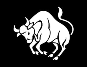 一隻風格化的白色公牛在黑色背景上衝刺。 — 金牛座 壁紙