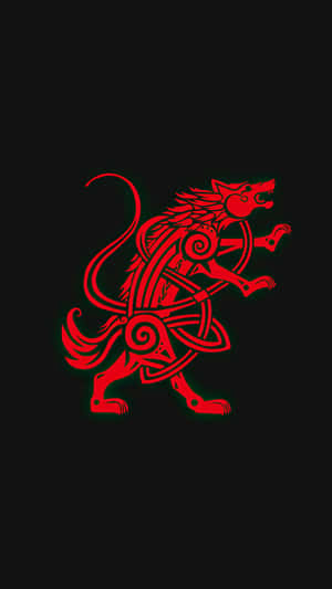 紅色風格化狼，帶有螺旋圖案，黑色背景 — 電玩遊戲 GIF 壁紙
