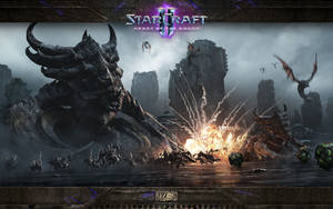 Zerg軍隊用爆炸和飛行生物攻擊廢墟城市。 — 星海爭霸 壁紙