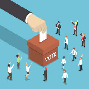 一隻巨手將選票投入投票箱，周圍的人歡呼。 — 選舉 壁紙