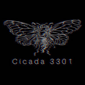 故障效果蟬，黑色背景上帶有文字 Cicada 3301 — 怪核 GIF 壁紙