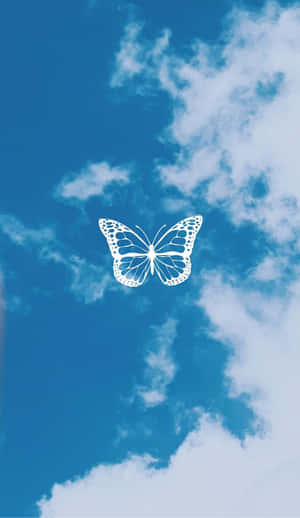 在藍天白雲背景下的一隻白色蝴蝶插圖。 — 美麗的蝴蝶 壁紙